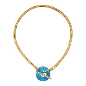 Goldtone Blue Candy Stone Snake Chain Necklace