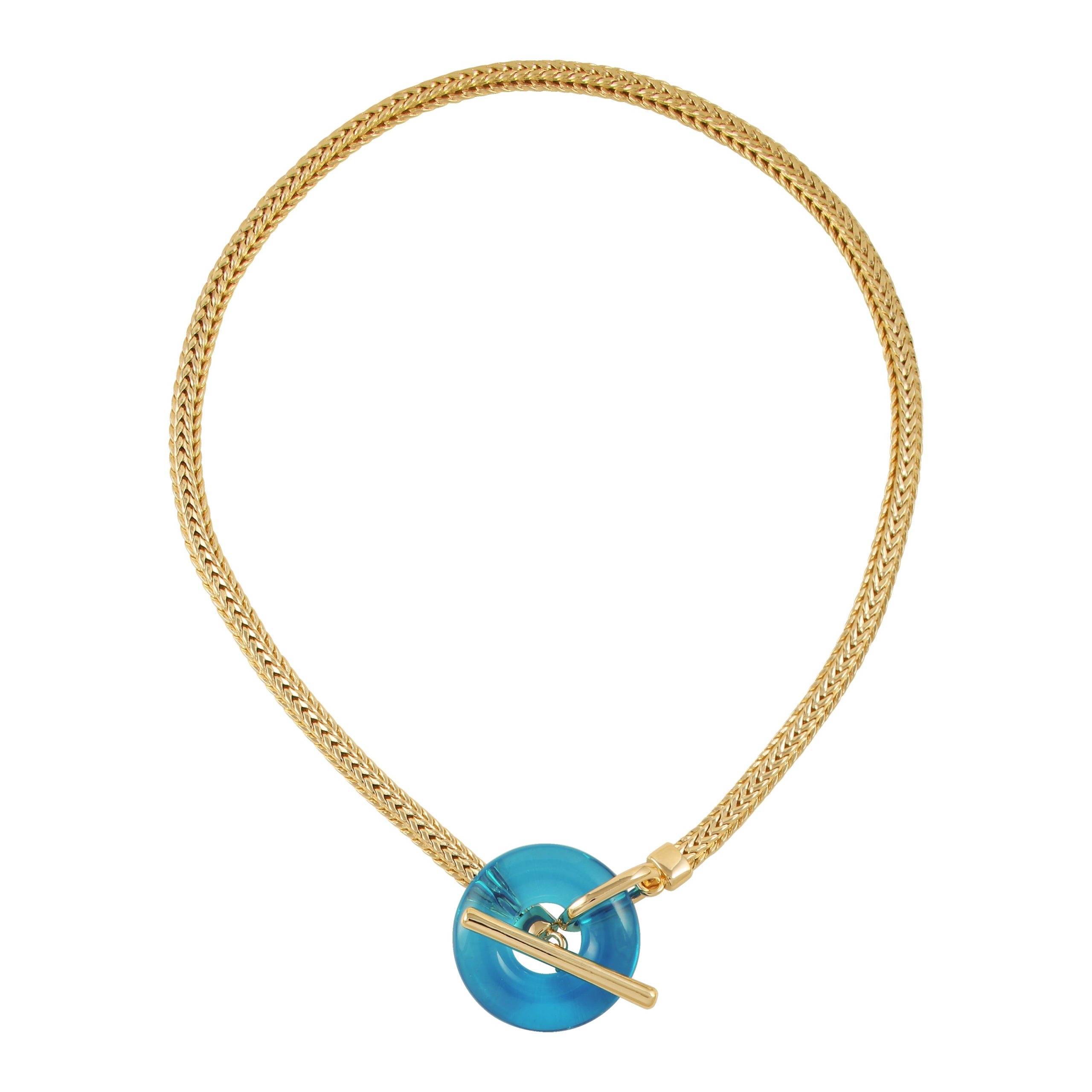 Goldtone Blue Candy Stone Snake Chain Necklace
