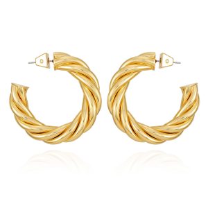 Goldtone Textured Rope Hoop Earrings
