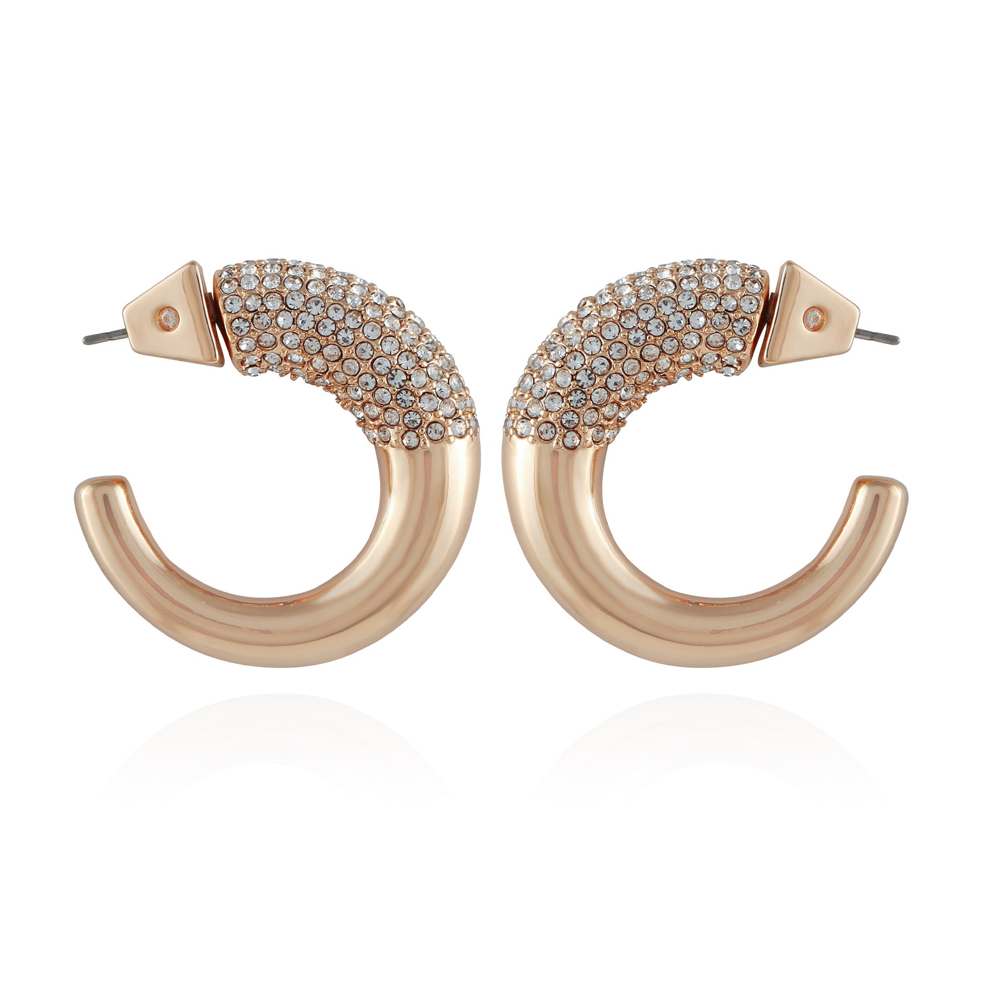 Goldtone Pave Crystal Stone Open Hoop Earrings
