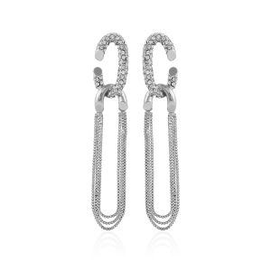 Silvertone Tassel Chain Huggie Hoop Drop Earrings