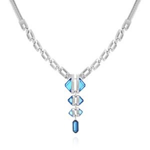 Silvertone Blue Stone Pendant Statement Necklace