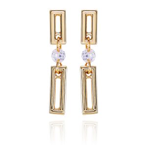 Goldtone Clear Glass Stone Dainty Drop Earrings