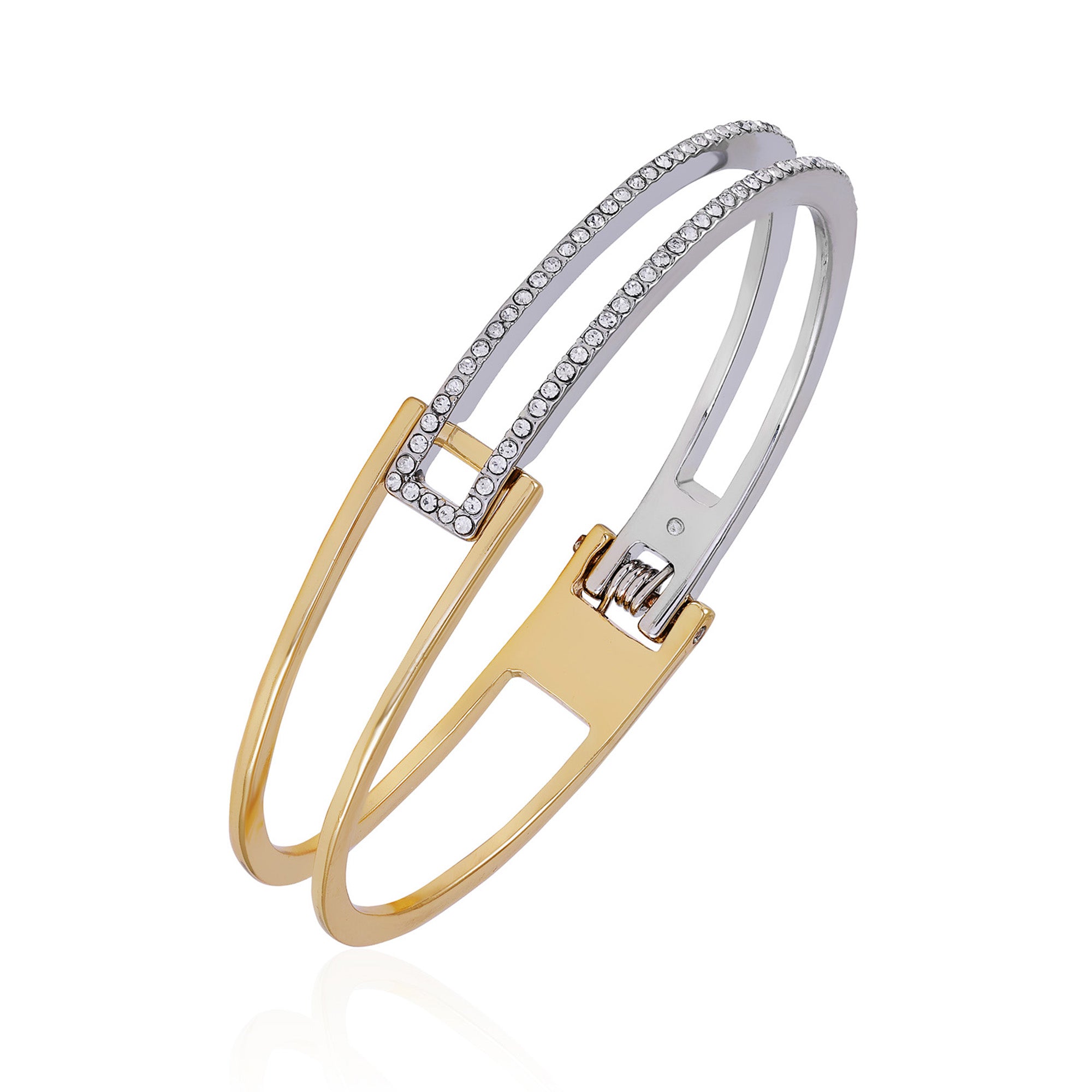 Two Tone Glass Stone Cuff Bracelet - Image 3