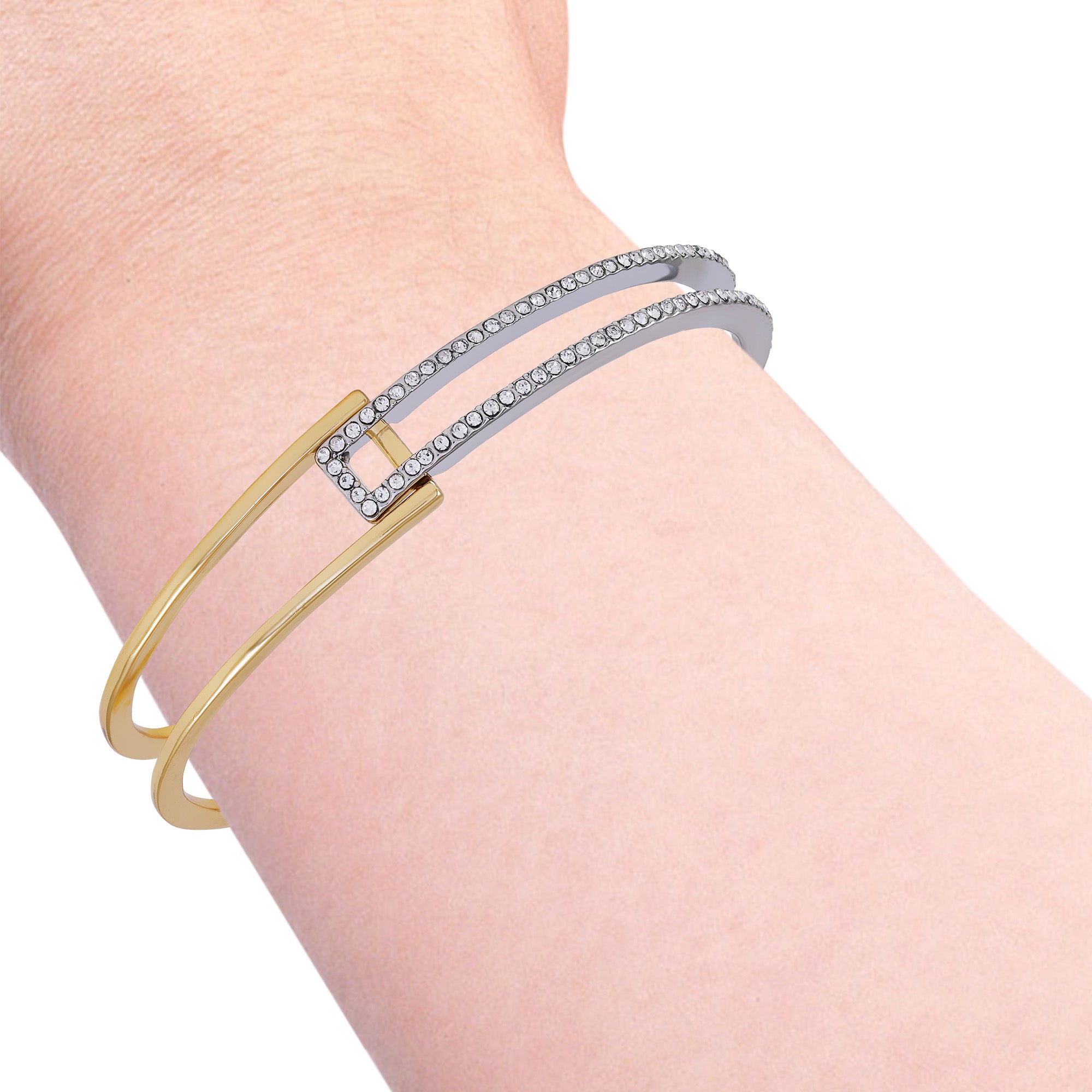 Two Tone Glass Stone Cuff Bracelet - Image 2