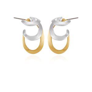 Two Tone Gilded Leaf Hoop Earrings