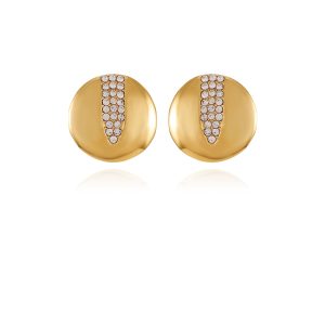 Goldtone Crystal Stone Coin Button Earrings