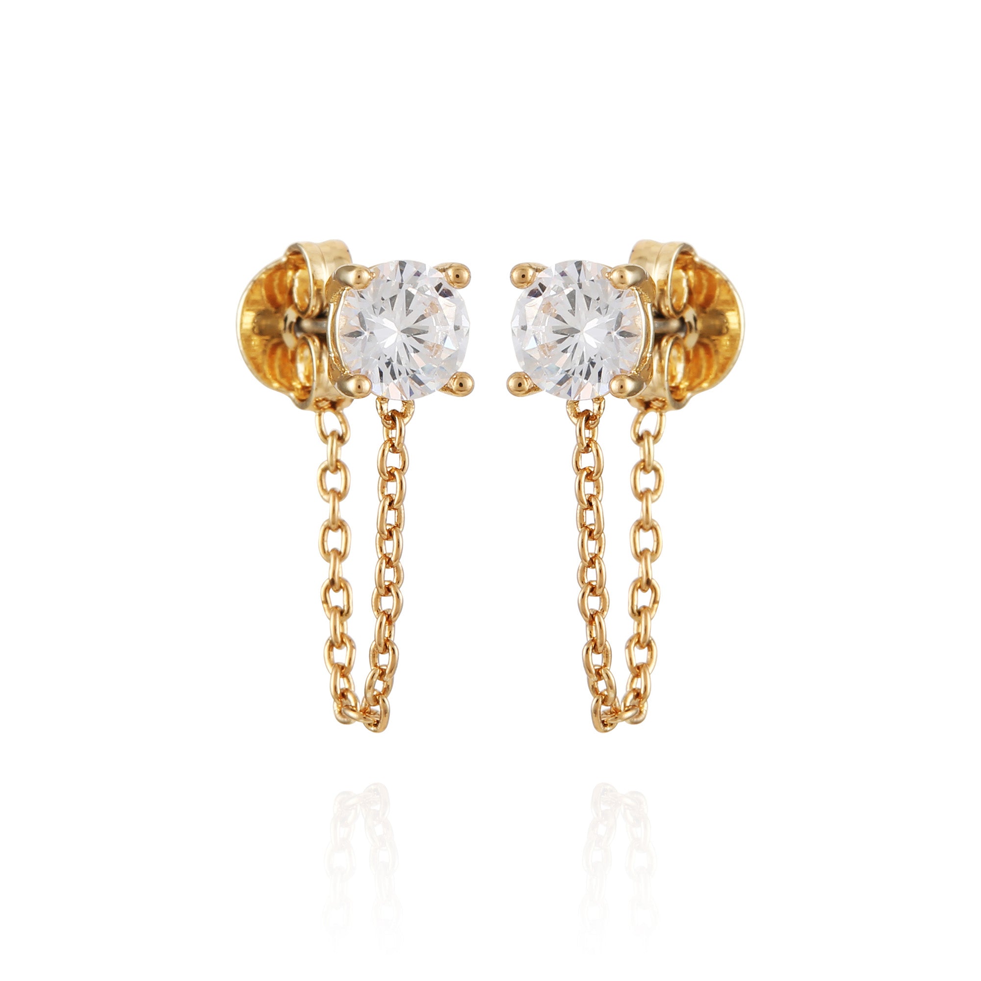 Crystal Stud Chain Dangle Drop Earrings