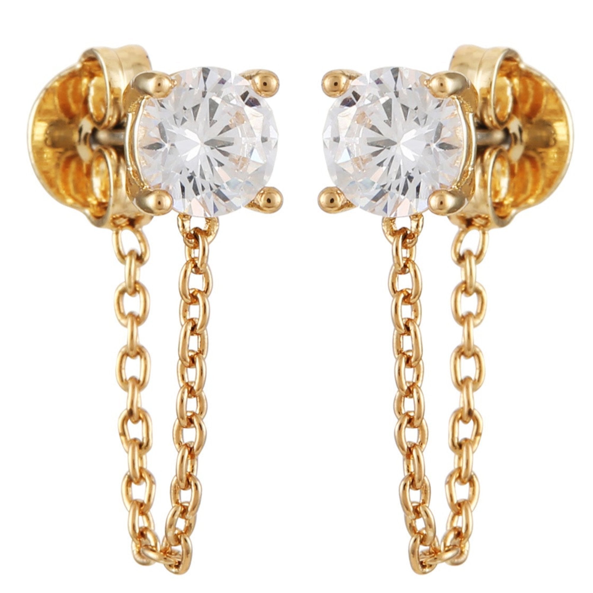 Crystal Stud Chain Dangle Drop Earrings - Image 2