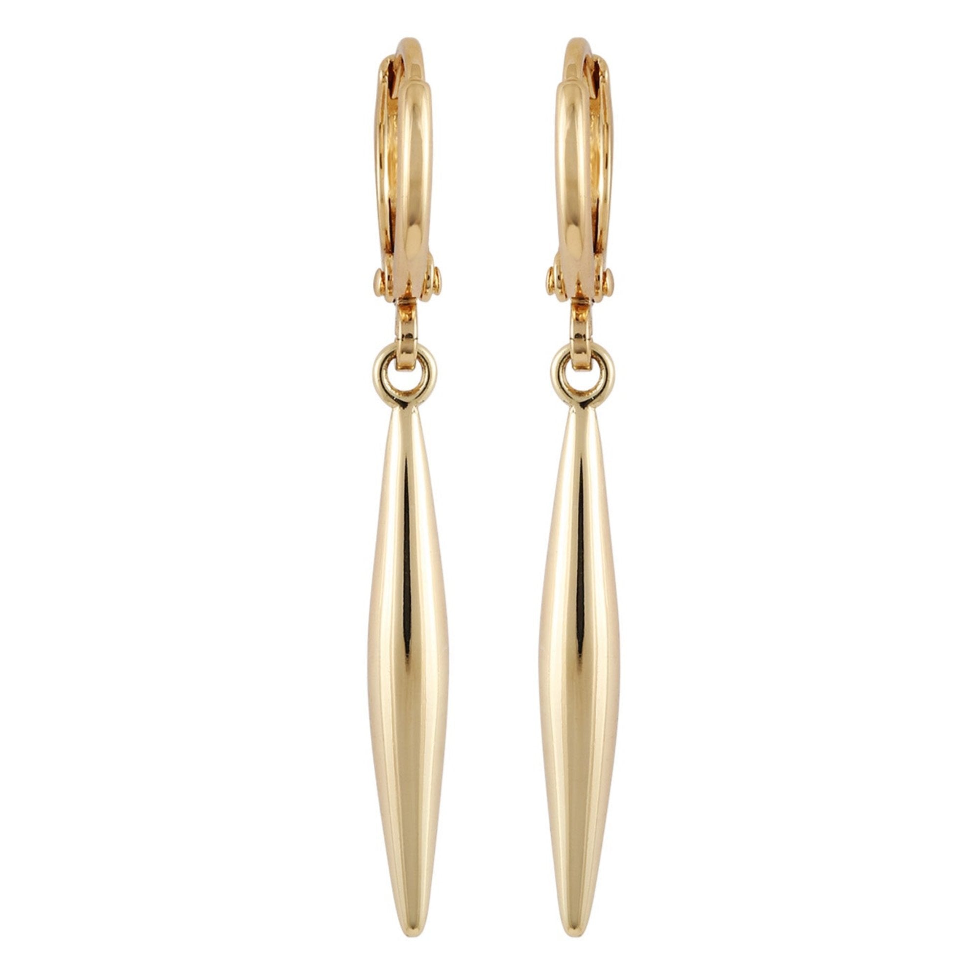 Goldtone Spear Dangle Huggie Hoop Dangle Drop Earrings - Image 2