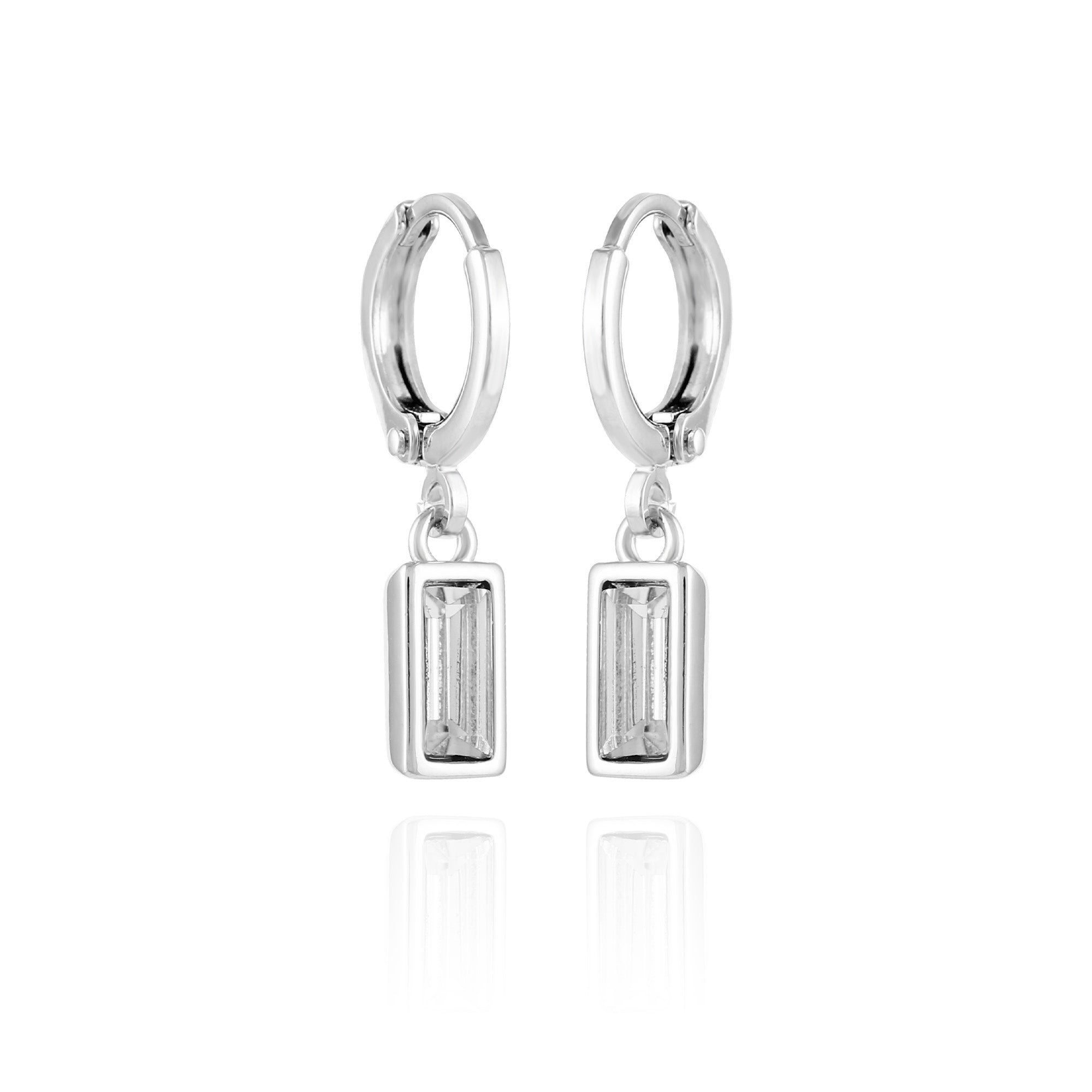 Rectangular Glass Stone Huggie Drop Earrings