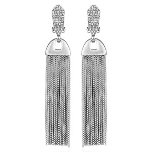 Silvertone Pave Tassel Drop Clip On Earrings